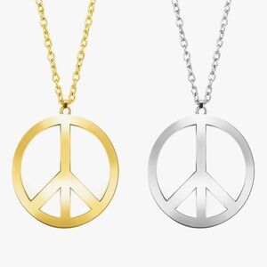 Gold and Silver Peace Sign Pendant Necklaces Hippie Costume Jewelry